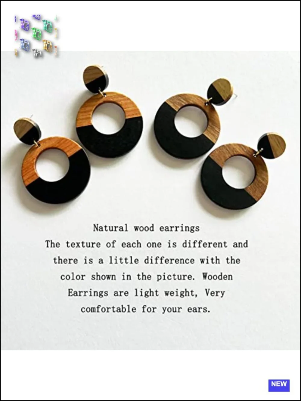 Wooden Earrings Dangle Brown Black Round Geometric Lightweight Resin Drop